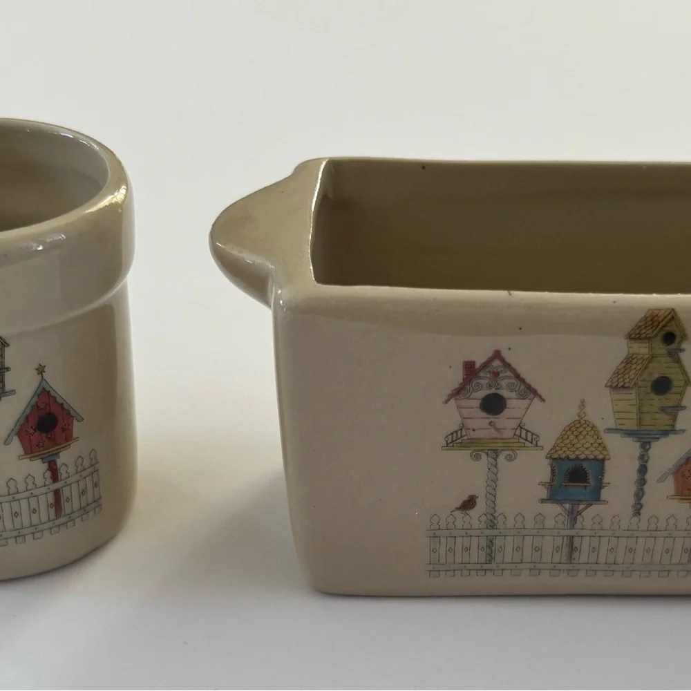 VTG Shaker & Thangs Pottery Birdhouse Collection Toothpick Crock Sugar Pack Tub